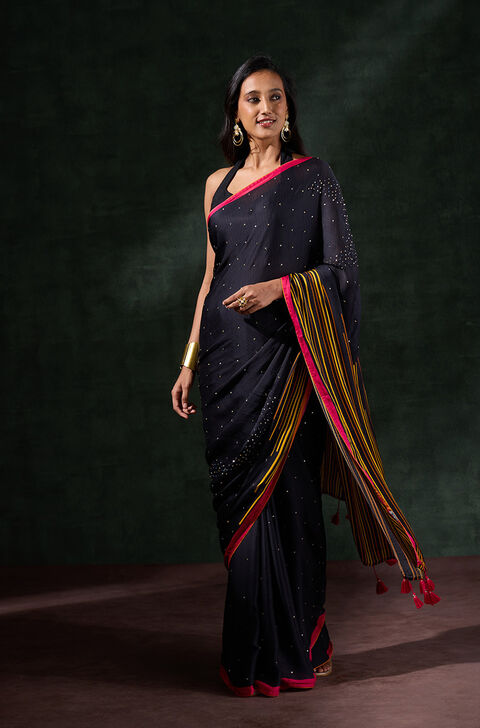 Black Printed Viscose Georgette Saree