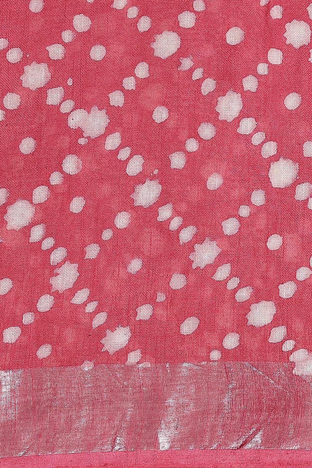 Pink Pure Cotton Linen Bagru Printed Saree image number null