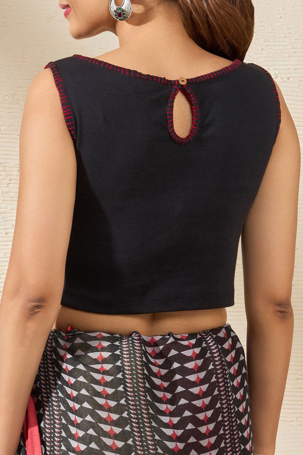 Black Cotton Knit Blouse image number null