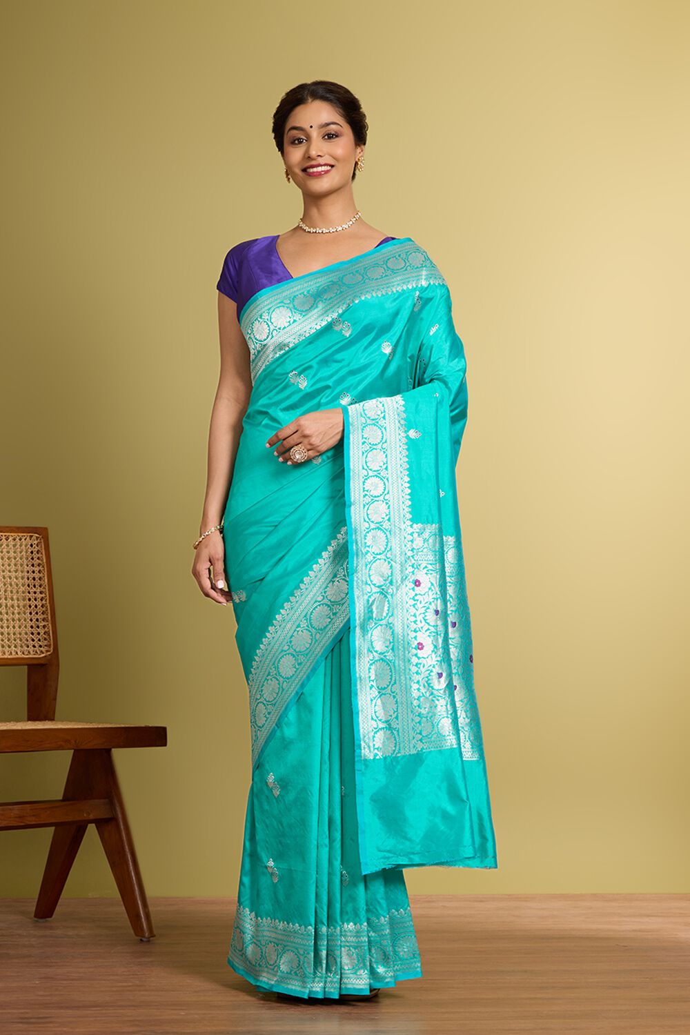Light Blue Pure Silk Kadwa Banarasi Saree image number null