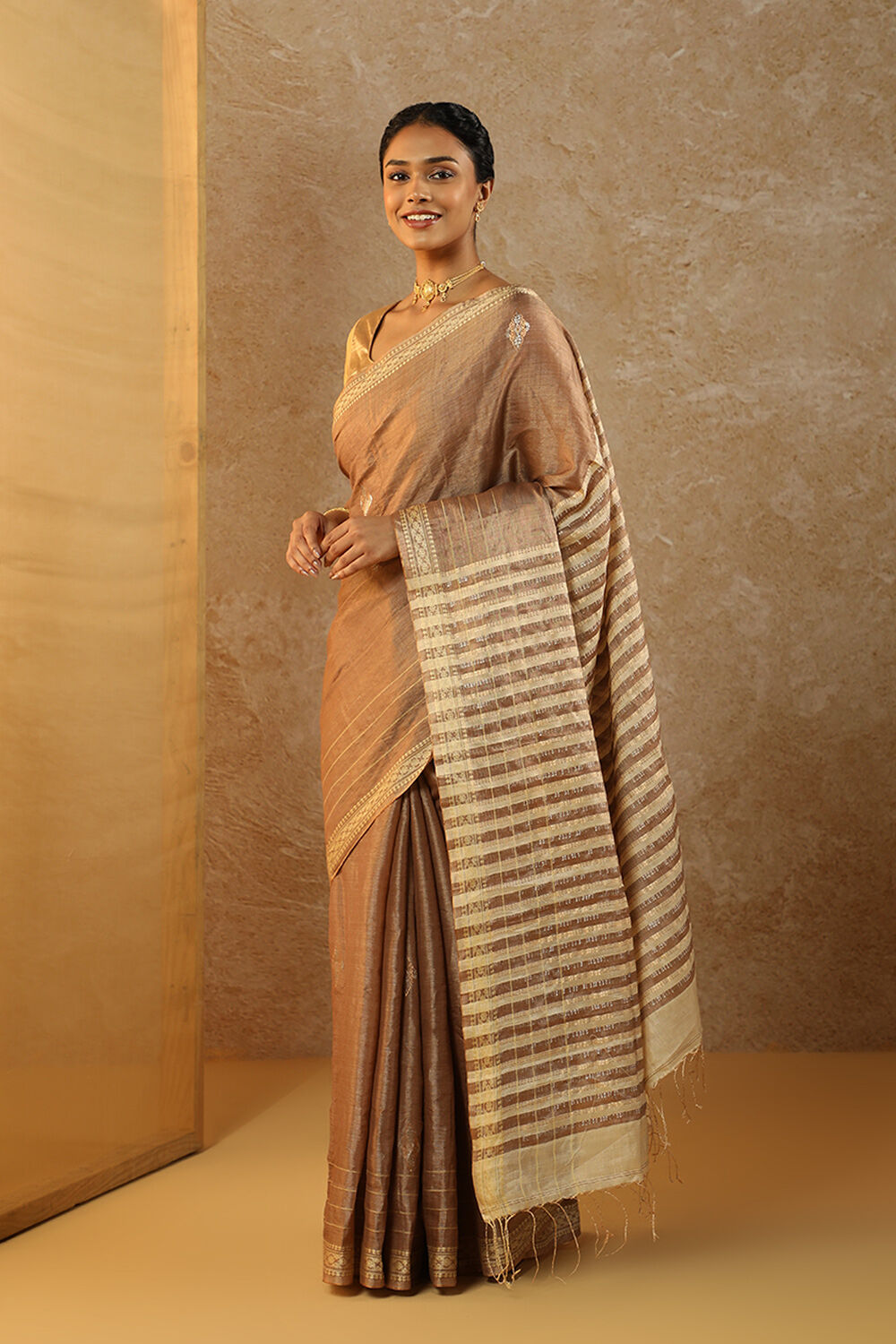 Brown Woven Pure Silk Tissue Saree image number null
