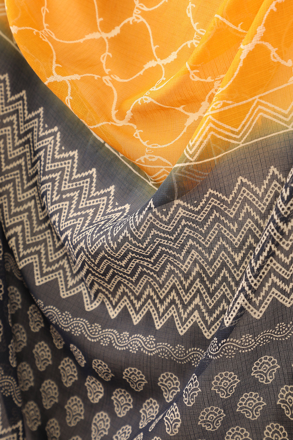 Yellow Rajasthan Block Printed Pure Silk Kota Saree image number null