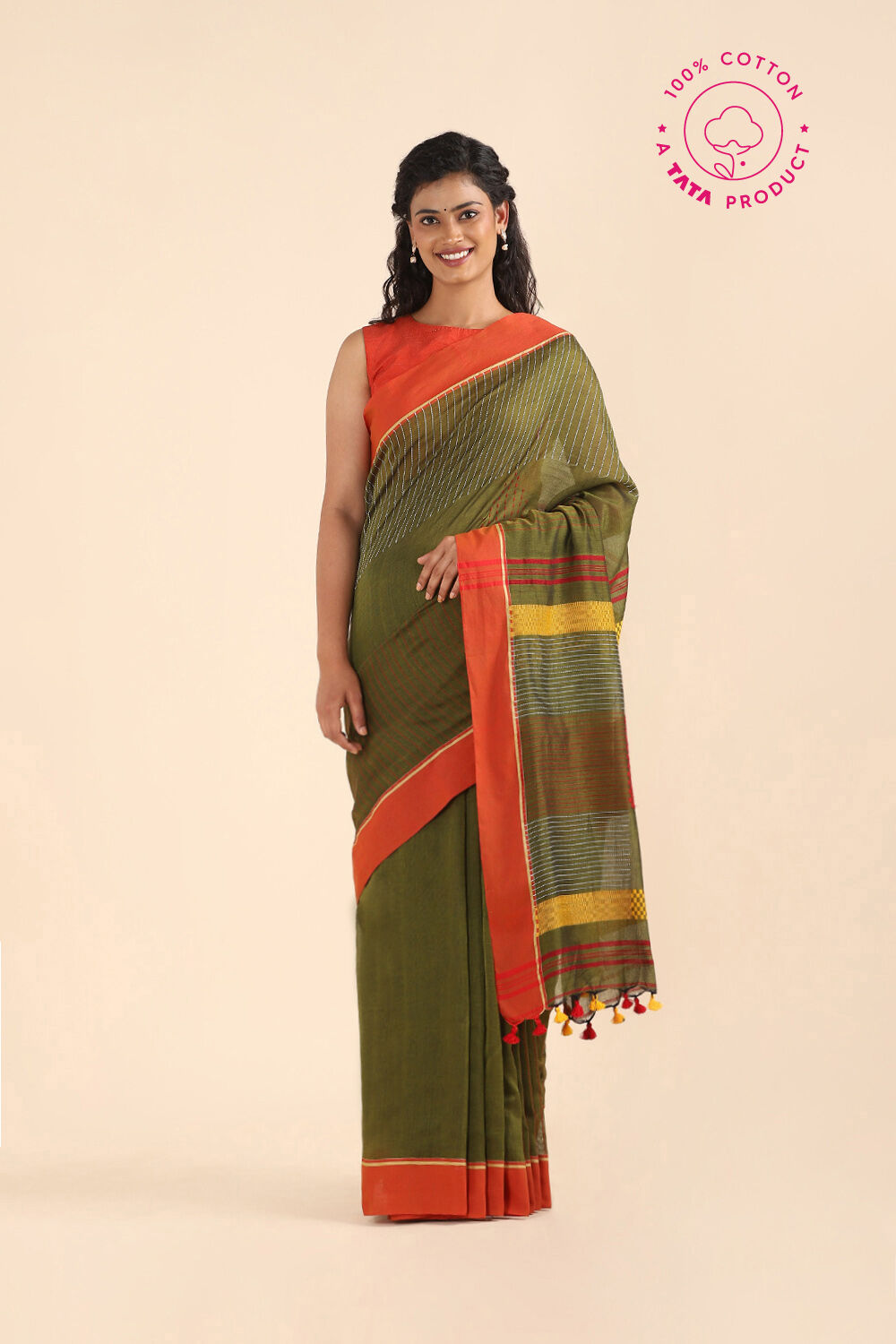 Green Pure Cotton Bengal Saree image number null