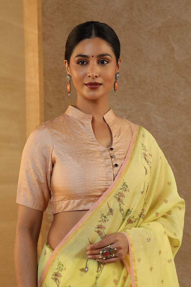 Beige Woven Pure Tussar Silk Blouse