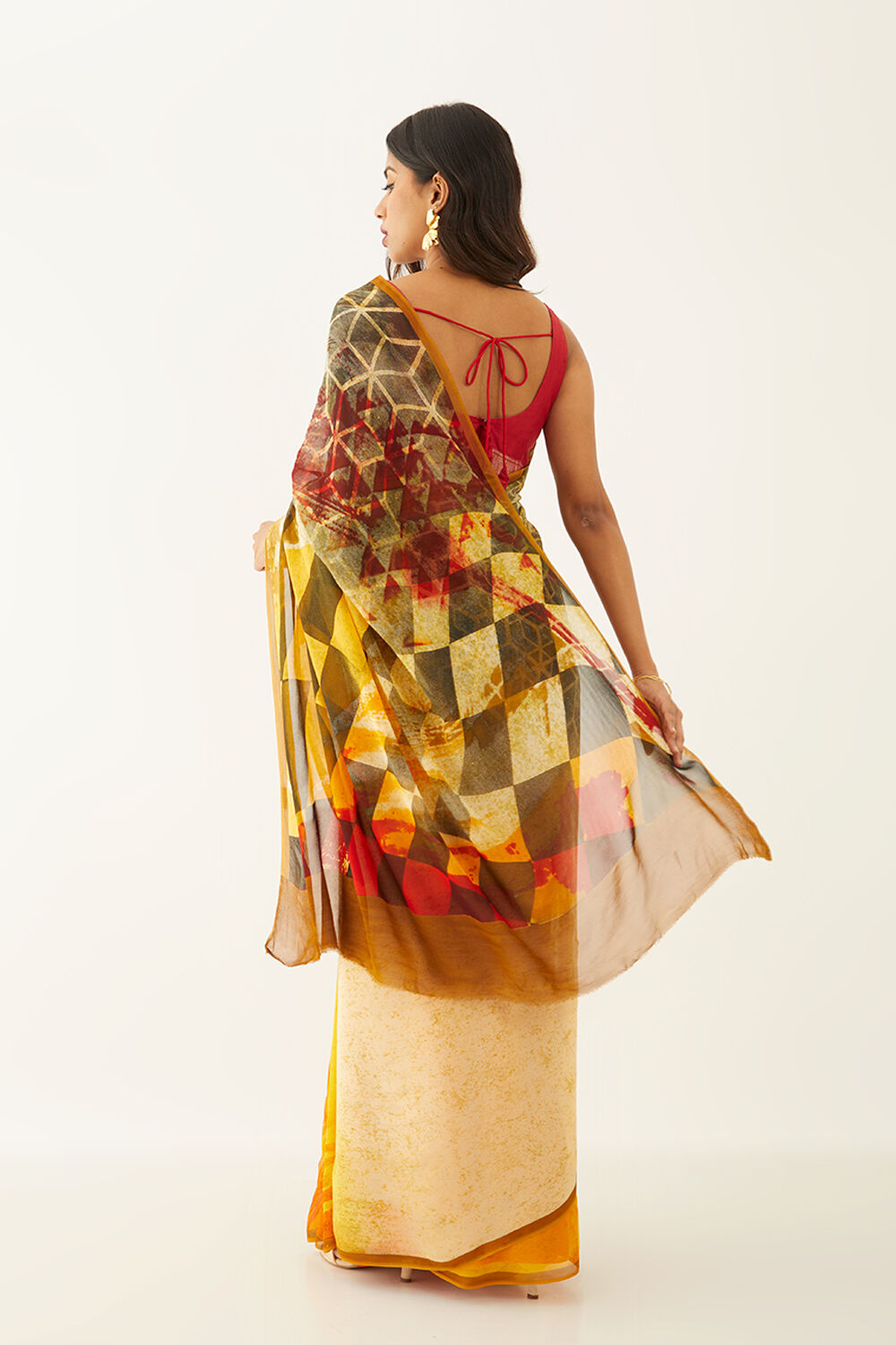 Yellow Viscose Georgette Digital Print Saree image number null
