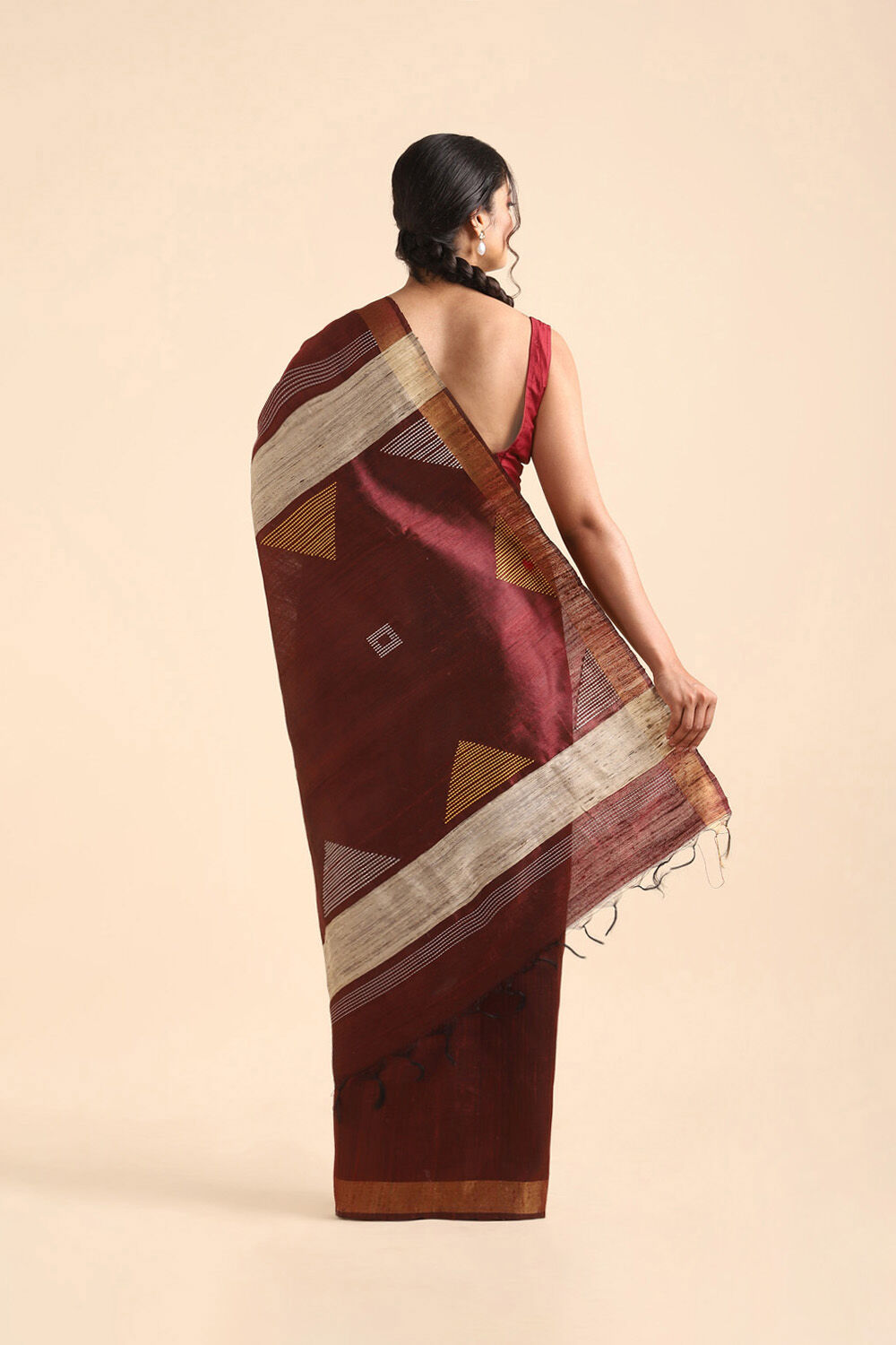 Dark Red Pure Tussar Silk Bhagalpuri Saree image number null