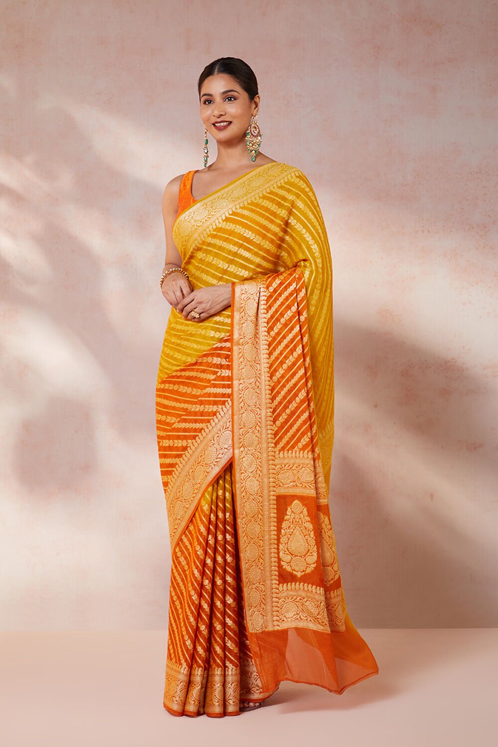 Yellow Pure Georgette Cutwork Banarasi Saree image number null