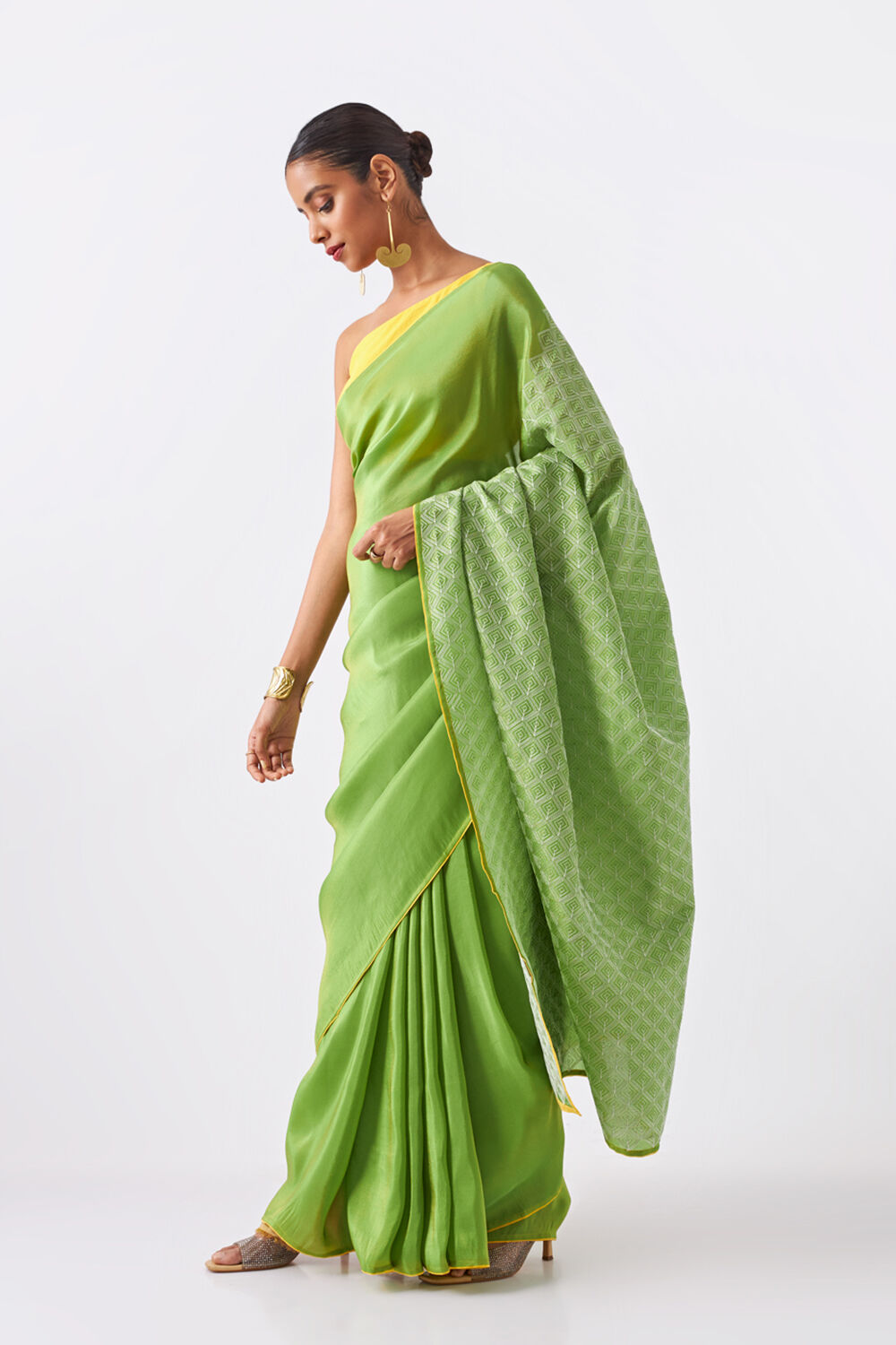Light Green Pure Organza Tissue Embroidered Saree image number null
