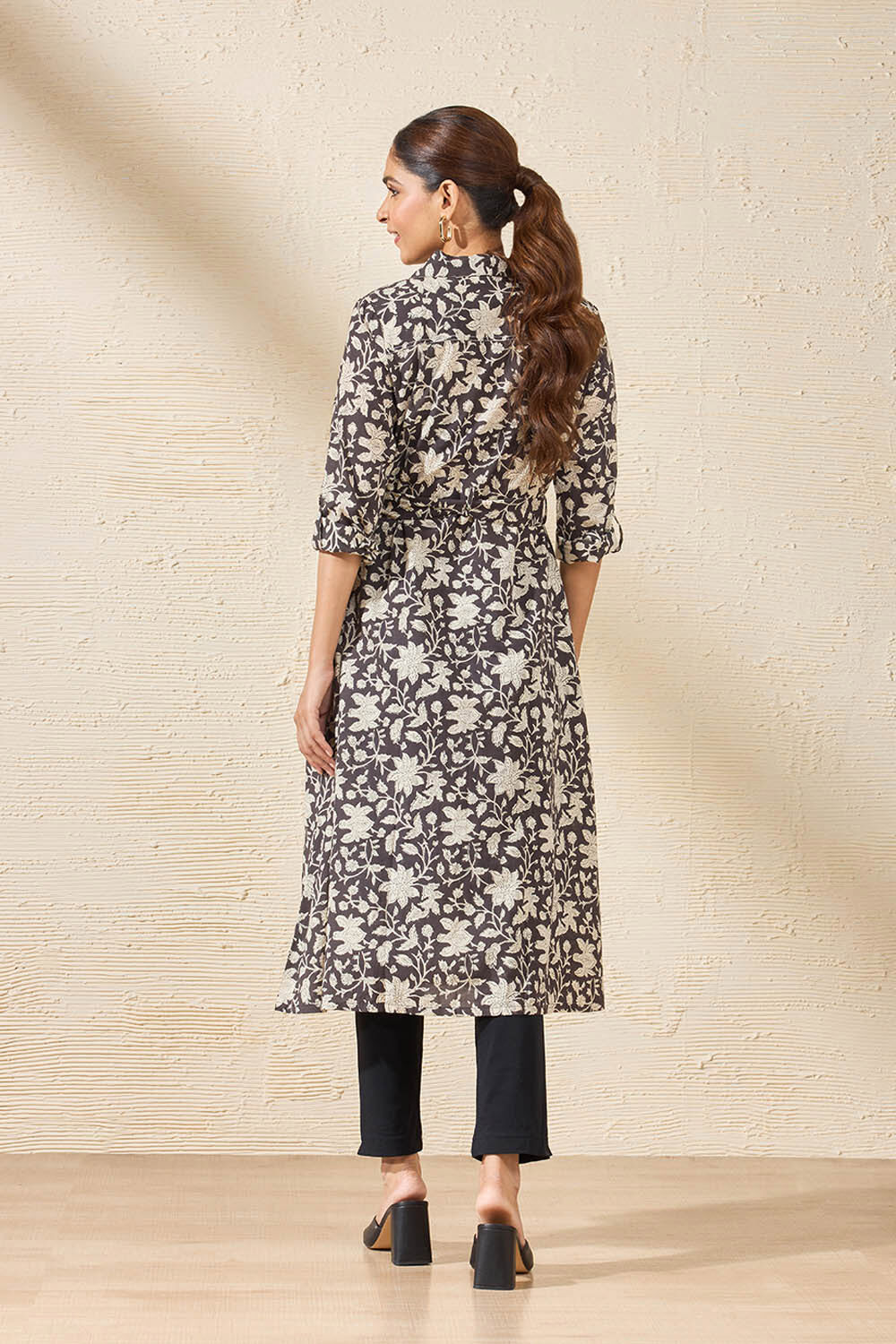 Black Pure Cotton Printed Sanganeri Kurta image number null