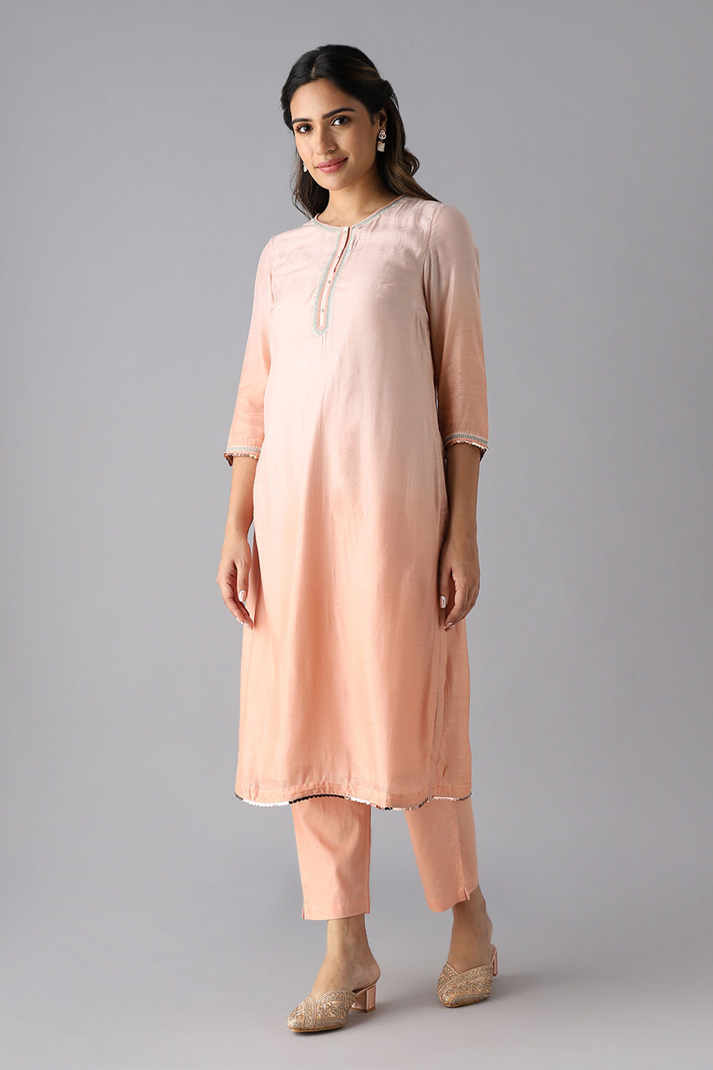 Light Pink Viscose Embroidered Kurta Set image number null