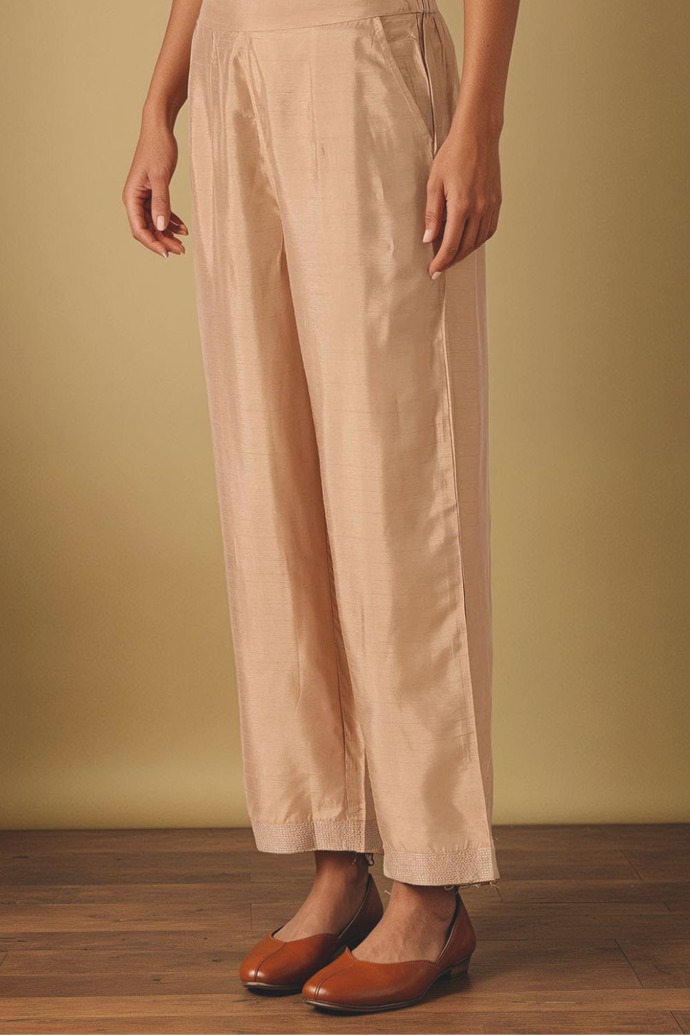 Gold Viscose Embroidered Trouser image number null