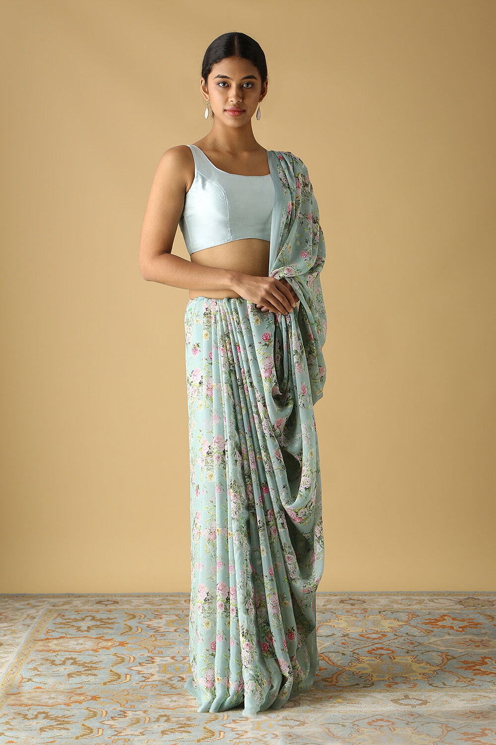 Light Blue  Viscose Crepe Digital Printed Saree image number null