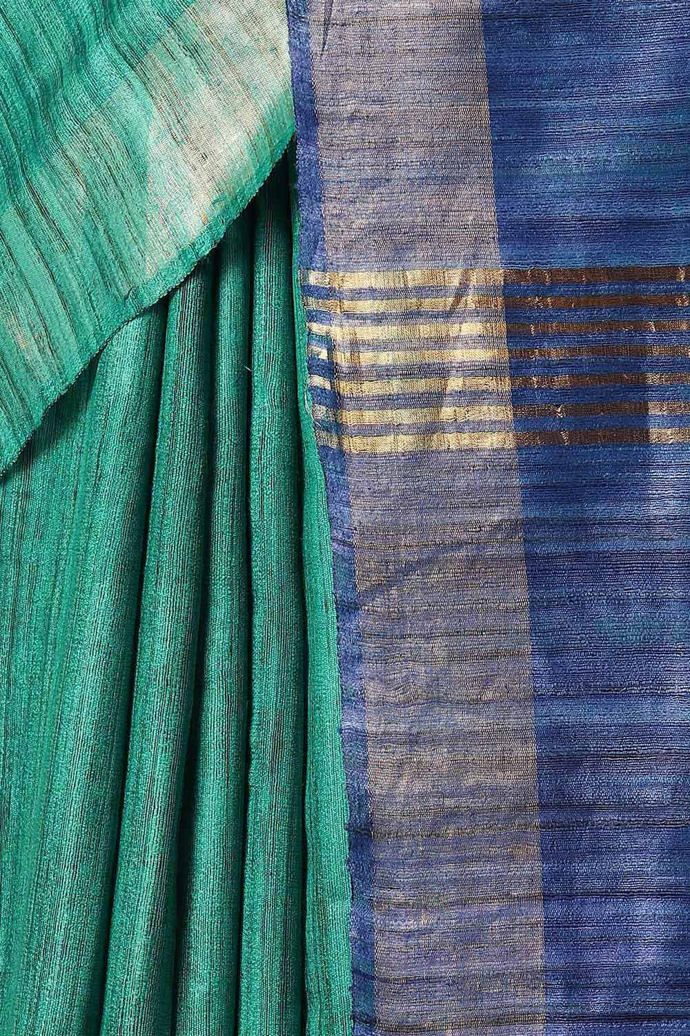Green Pure Tussar Tie and Dye image number null