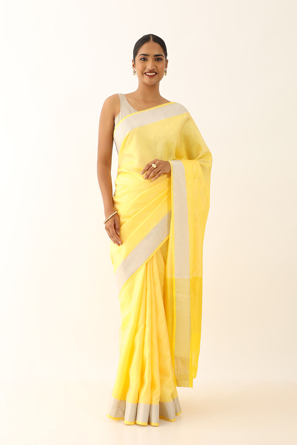 Light Yellow Woven Pure Soft Silk Saree image number null