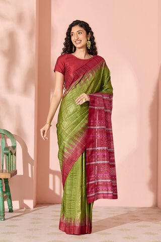 Dark Green Ikat Pure Tussar Silk Gopalpur Saree thumbnail image number null