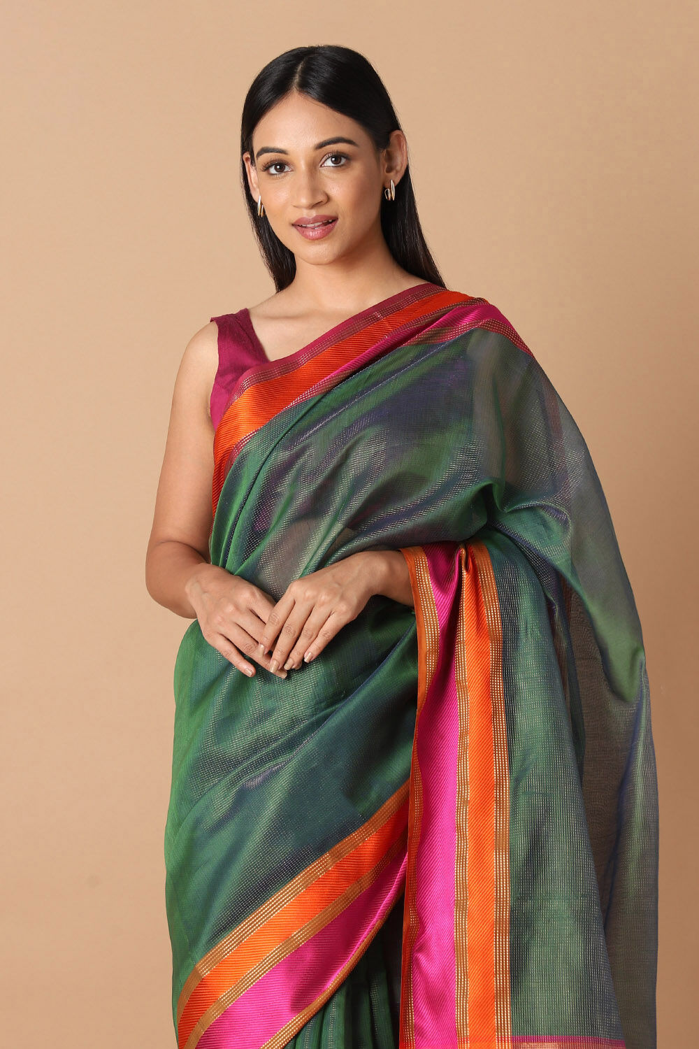 Green Pure Silk Cotton Maheswari Saree image number null