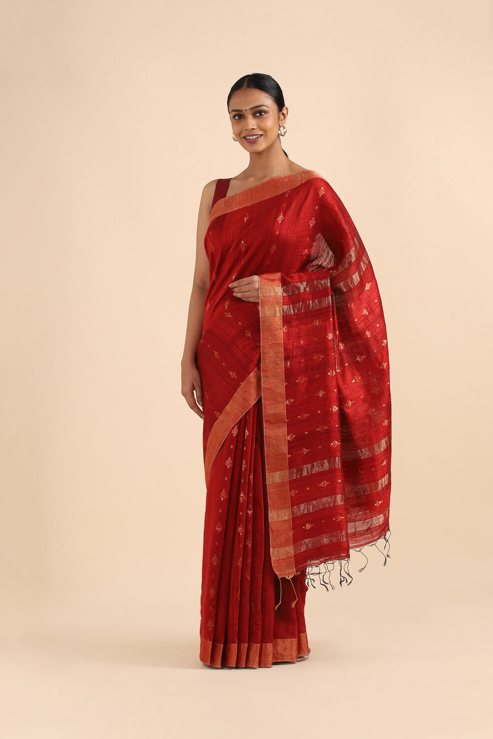 Light Red Pure Pure Silk Vanya Jamdani Saree image number null