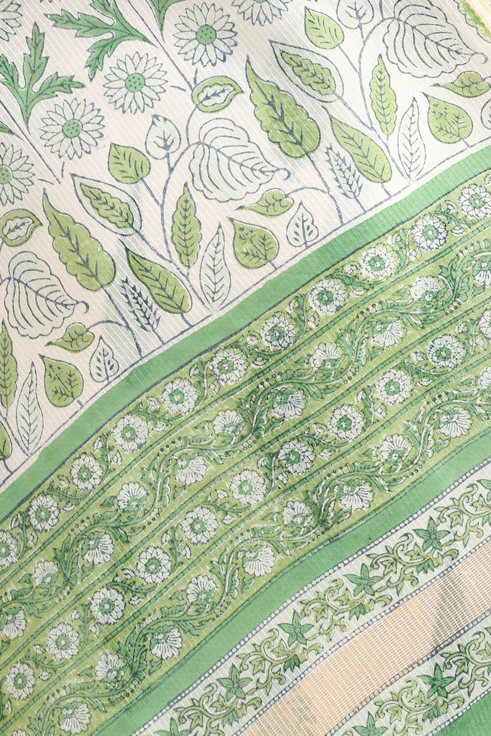 Off White Pure Silk Cotton Sanganeri Printed Saree image number null