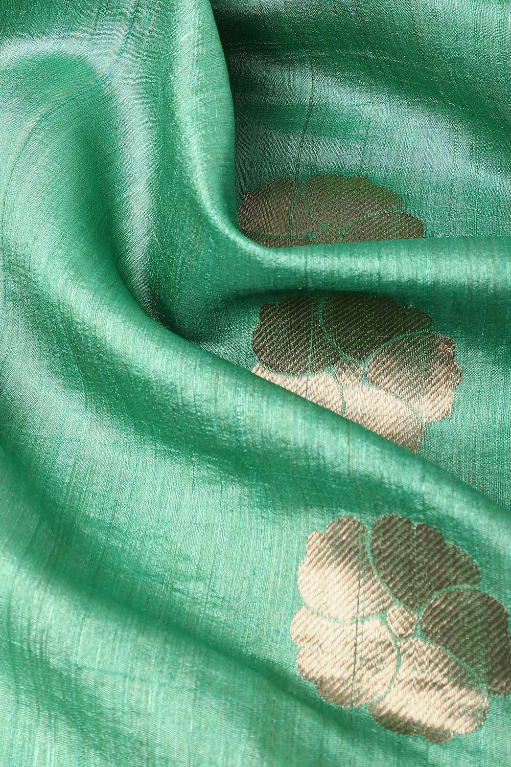 Green Pure Silk Tussar Chanderi Saree image number null