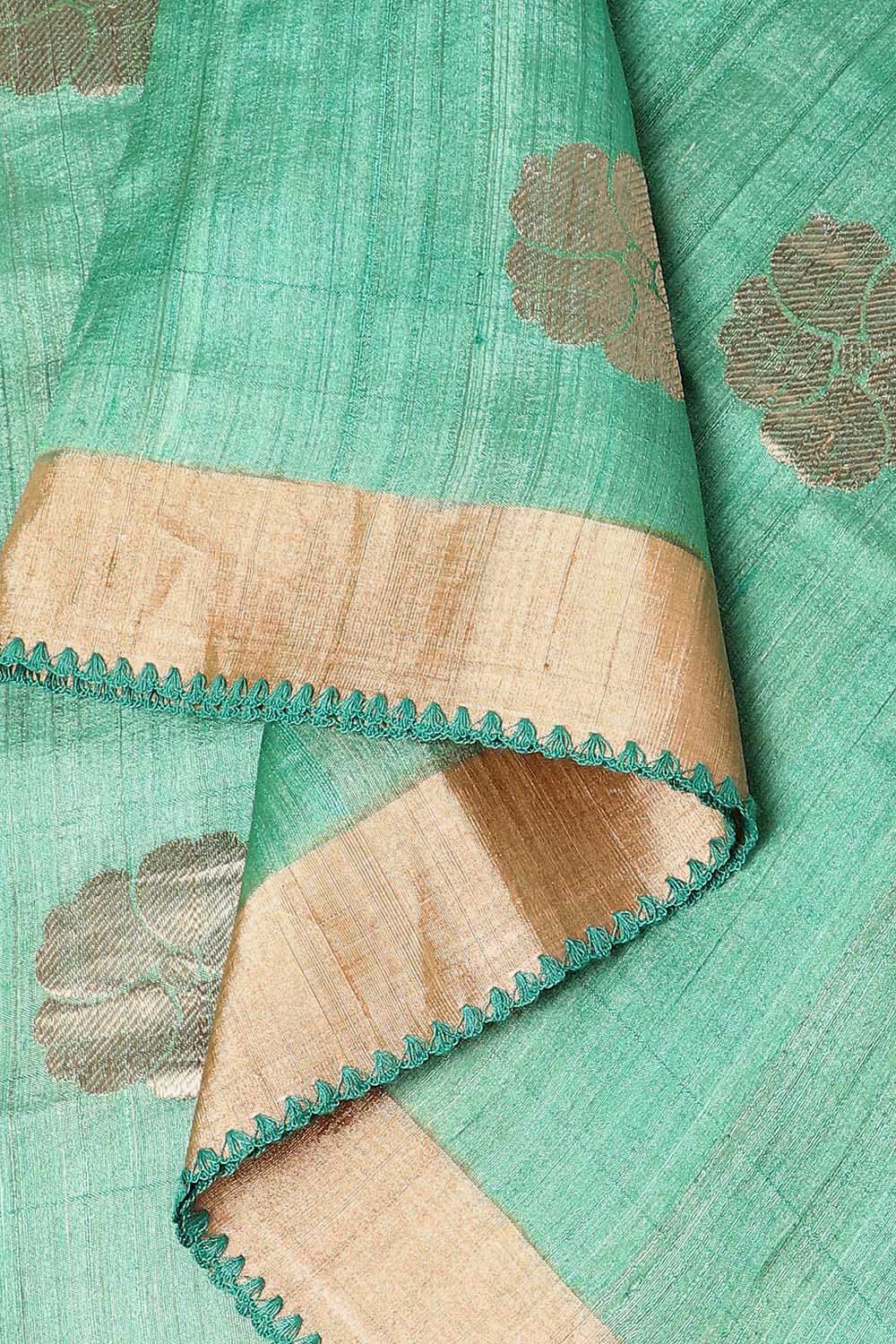 Green Pure Silk Tussar Chanderi Saree image number null