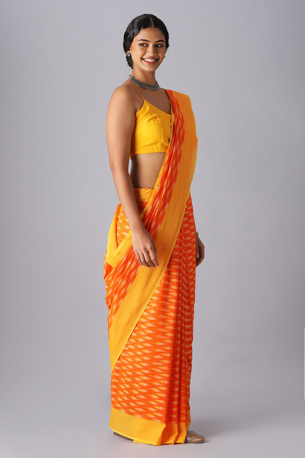Orange Pure Cotton Pochampalli Ikat Saree image number null