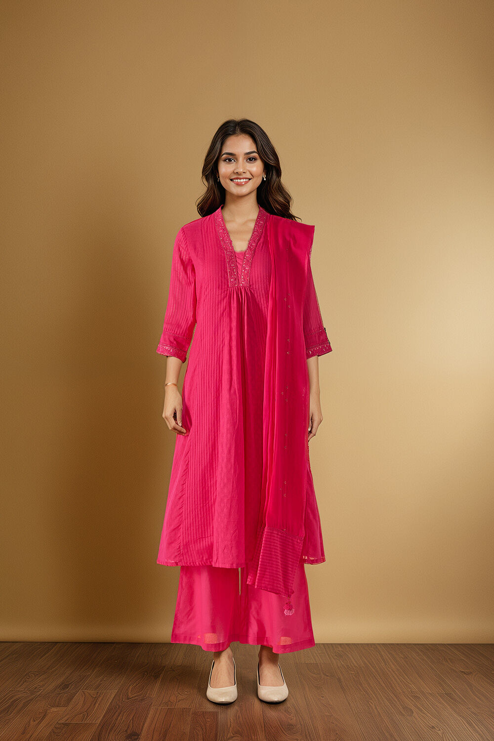 Pink Cotton Viscose Cutwork Kurta Set image number null