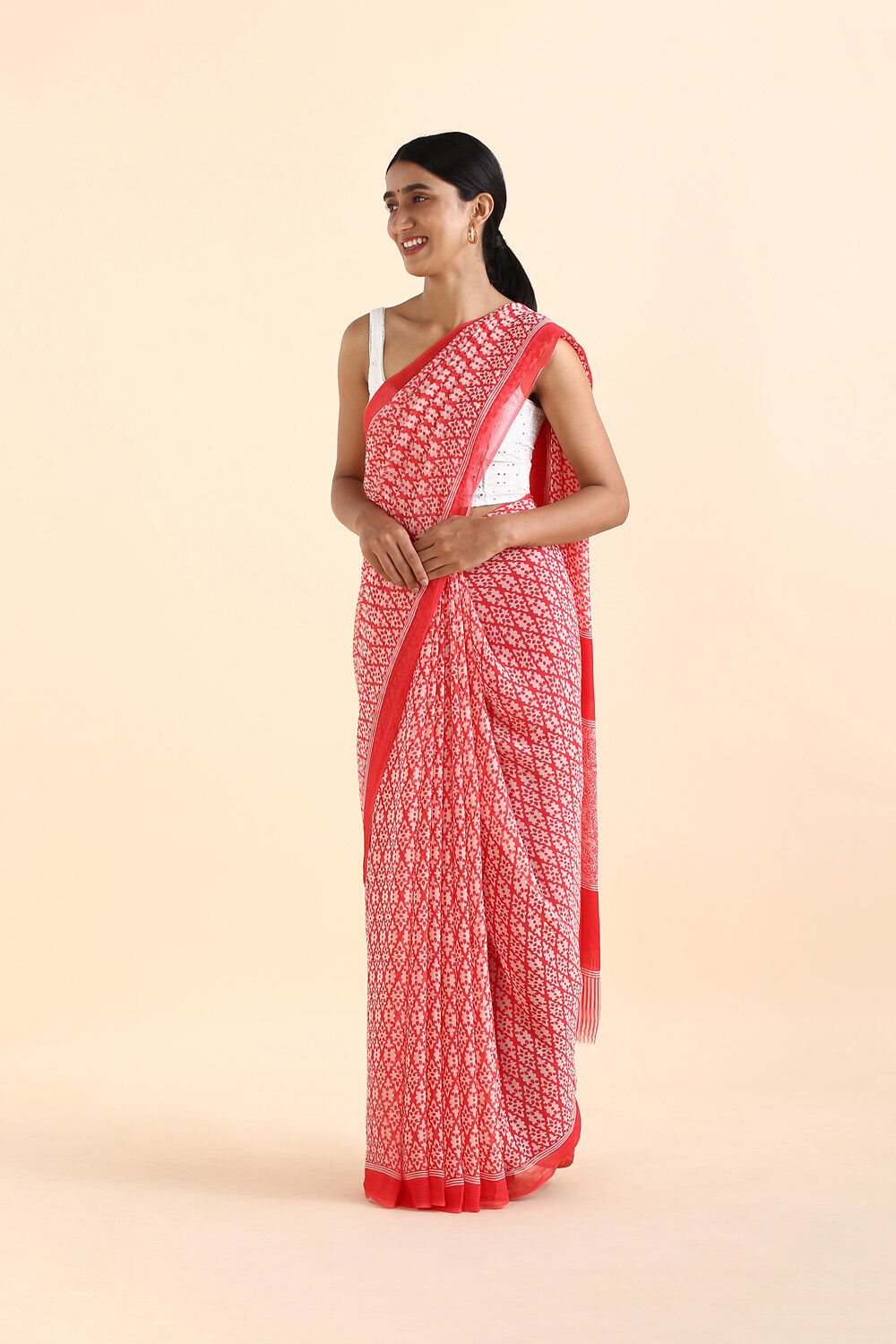 Light Red Viscose Georgette Printed Saree image number null