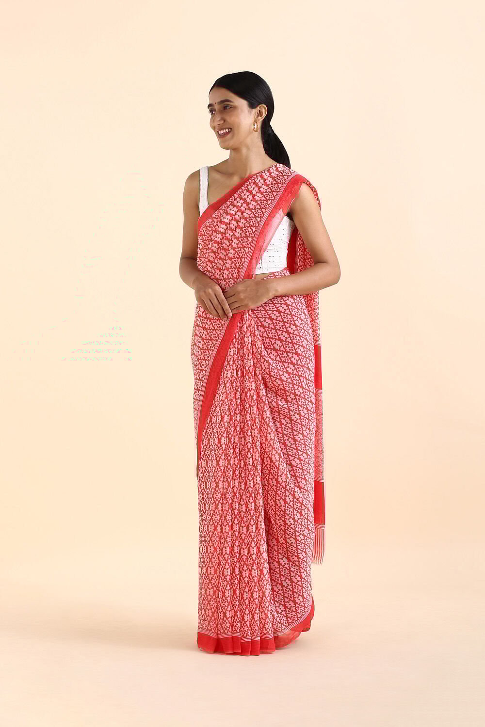 Light Red Viscose Georgette Printed Saree image number null