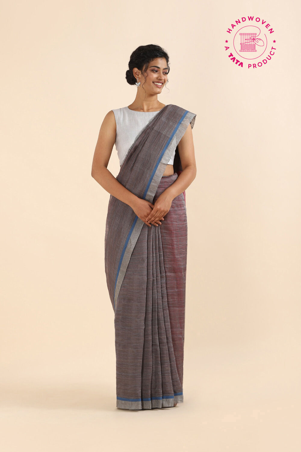 Multicolored Pure Silk Linen Bengal Saree image number null