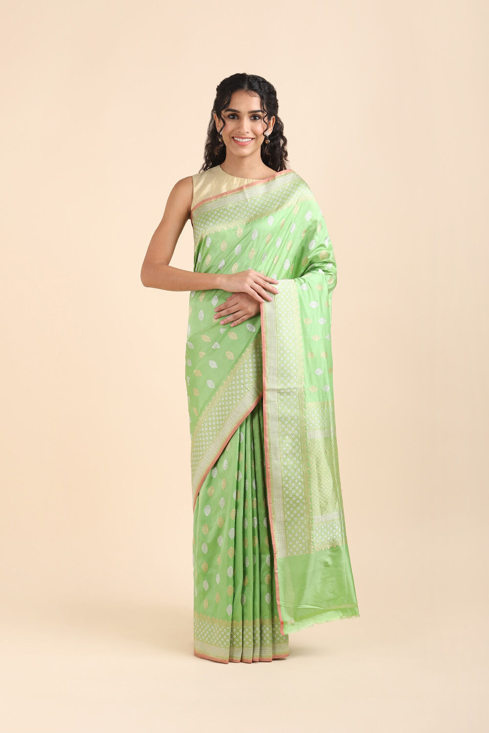 Light Green Pure Silk Banarasi Saree image number null