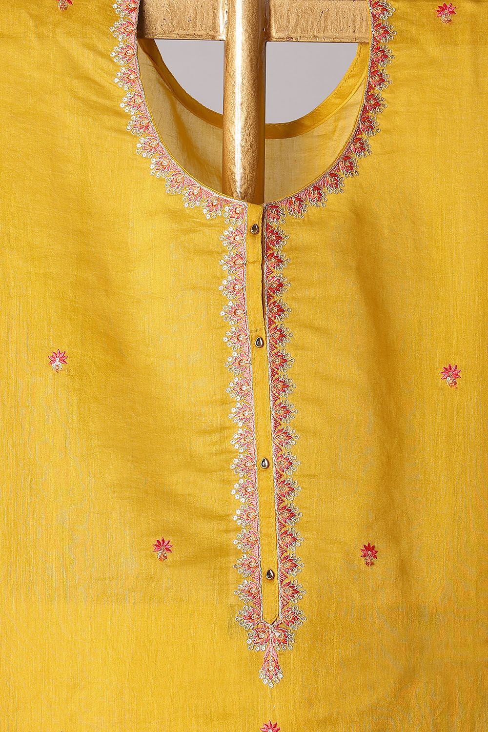 Yellow Silk Cotton Embroidered Semistitched Suit Set image number null