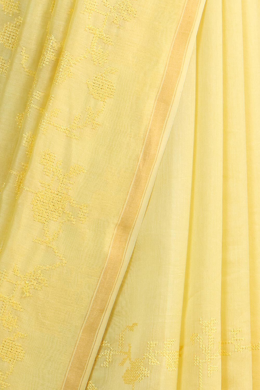 Yellow Pure Silk Cotton Embroidered Saree image number null