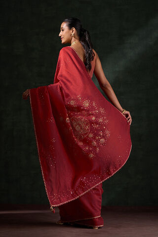 Red Pure Silk Cotton Embroidered Saree thumbnail image number null
