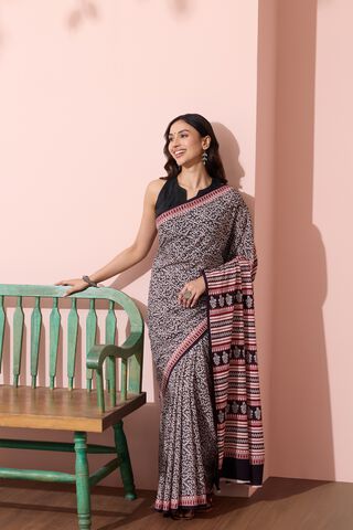 Black Bagh Block Printed Pure Cotton Saree image number