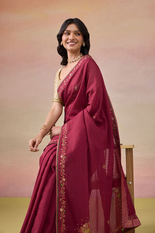 Dark Red Pure Silk Cotton Embroidered Saree thumbnail image number null