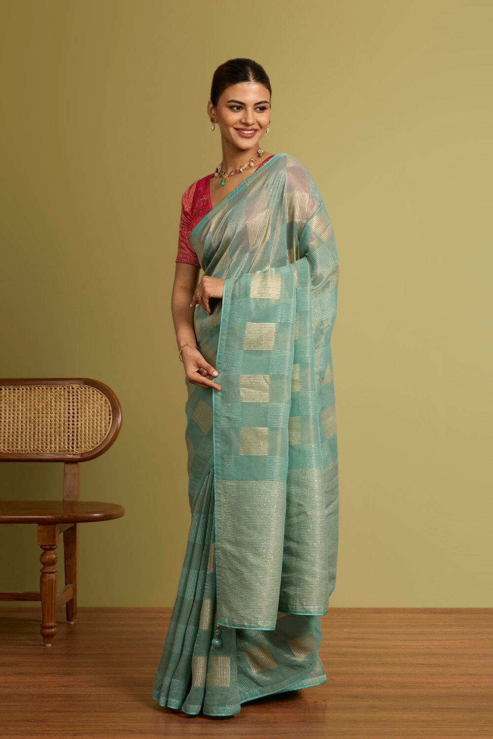 Light Blue Woven Viscose Tissue Saree image number null