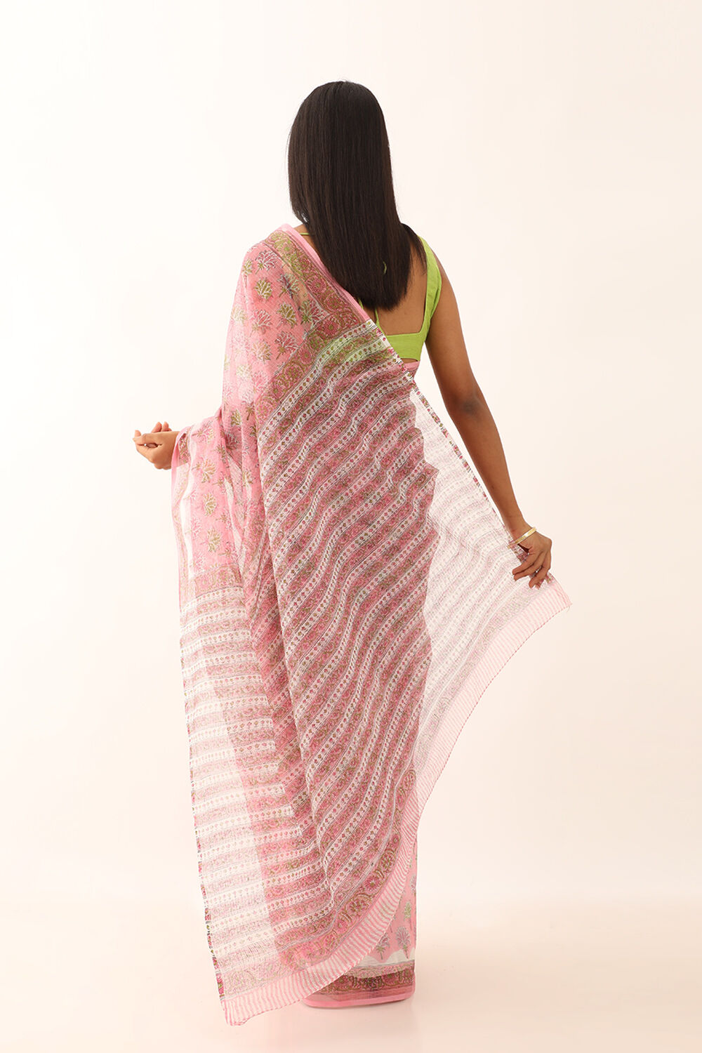 Pink Pure Cotton Kota Bagru Block Printed Saree image number null