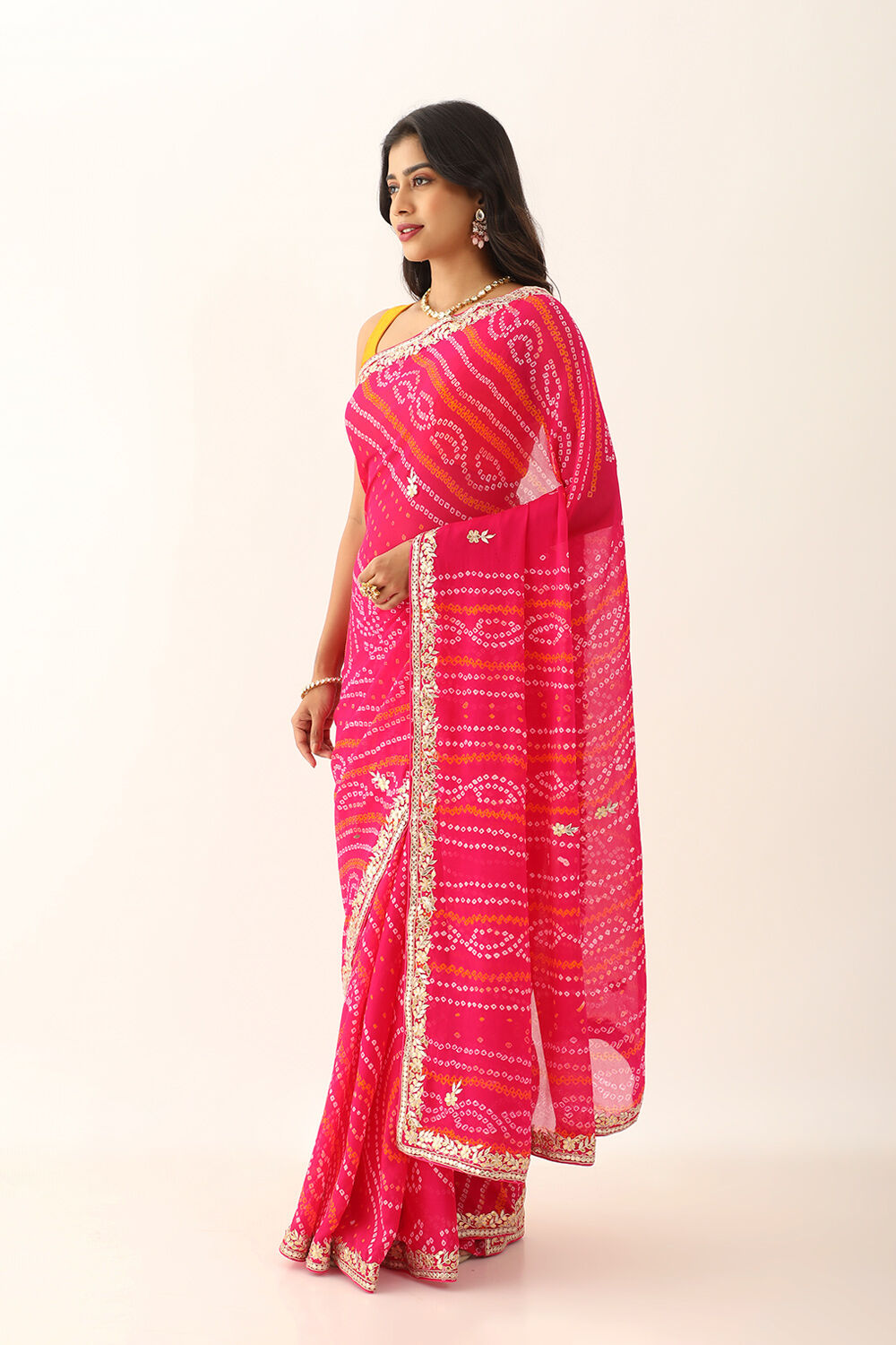 Pink Pure Silk Chiffon Gota Patti Saree image number null