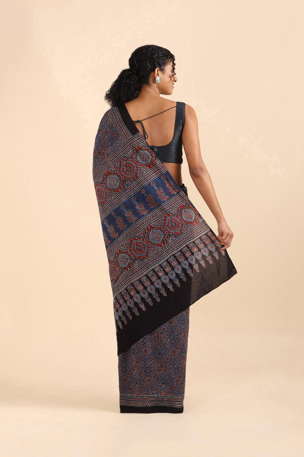Blue Pure Cotton Ajrakh Printed Saree image number null