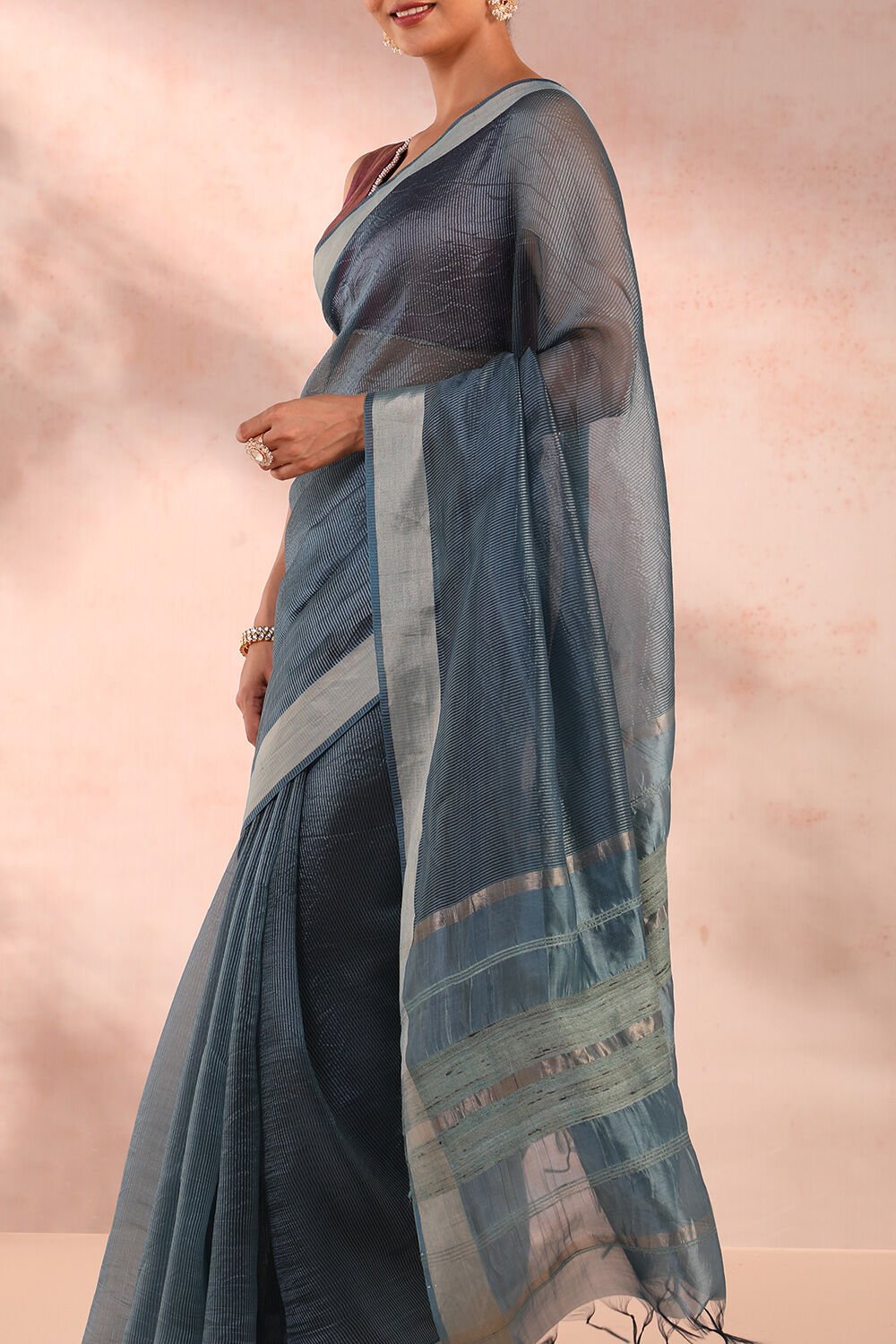 Blue Bhagalpur Woven Silk Tencel Saree image number null