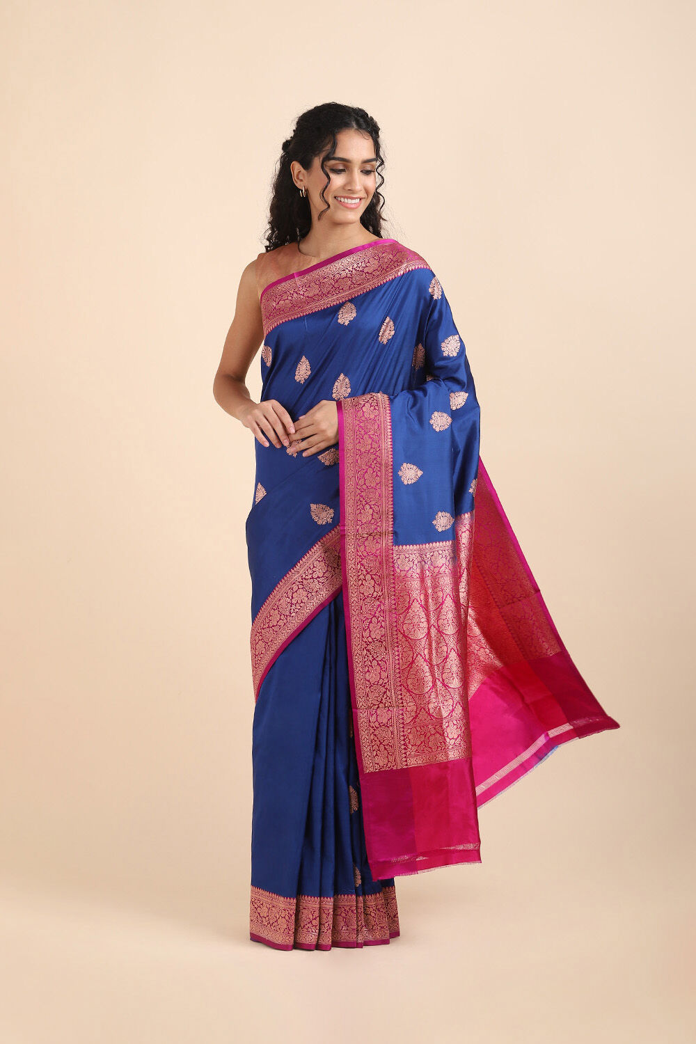 Dark Blue Pure Silk Banarasi Saree image number null