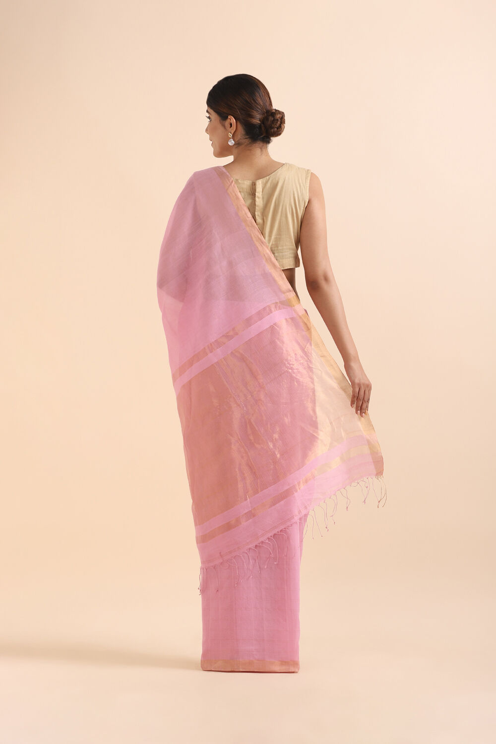 Light Pink Pure Silk Cotton Bengal Saree image number null