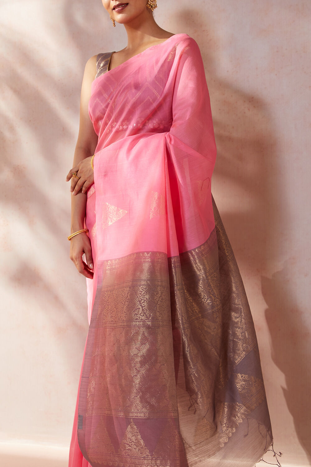 Pink Woven Pure Silk Cotton South Saree image number null