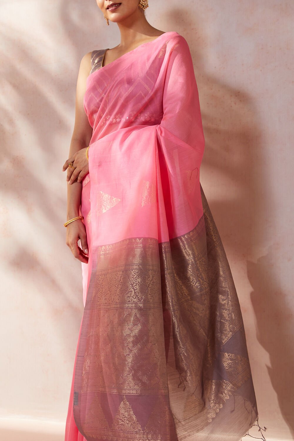 Pink Woven Pure Silk Cotton South Saree image number null