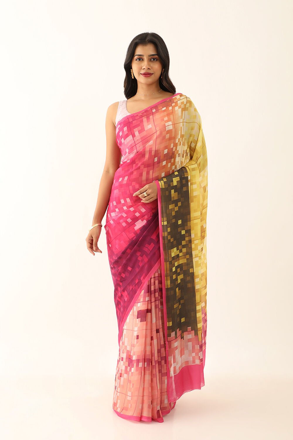 Pink Viscose Crepe Printed Saree image number null