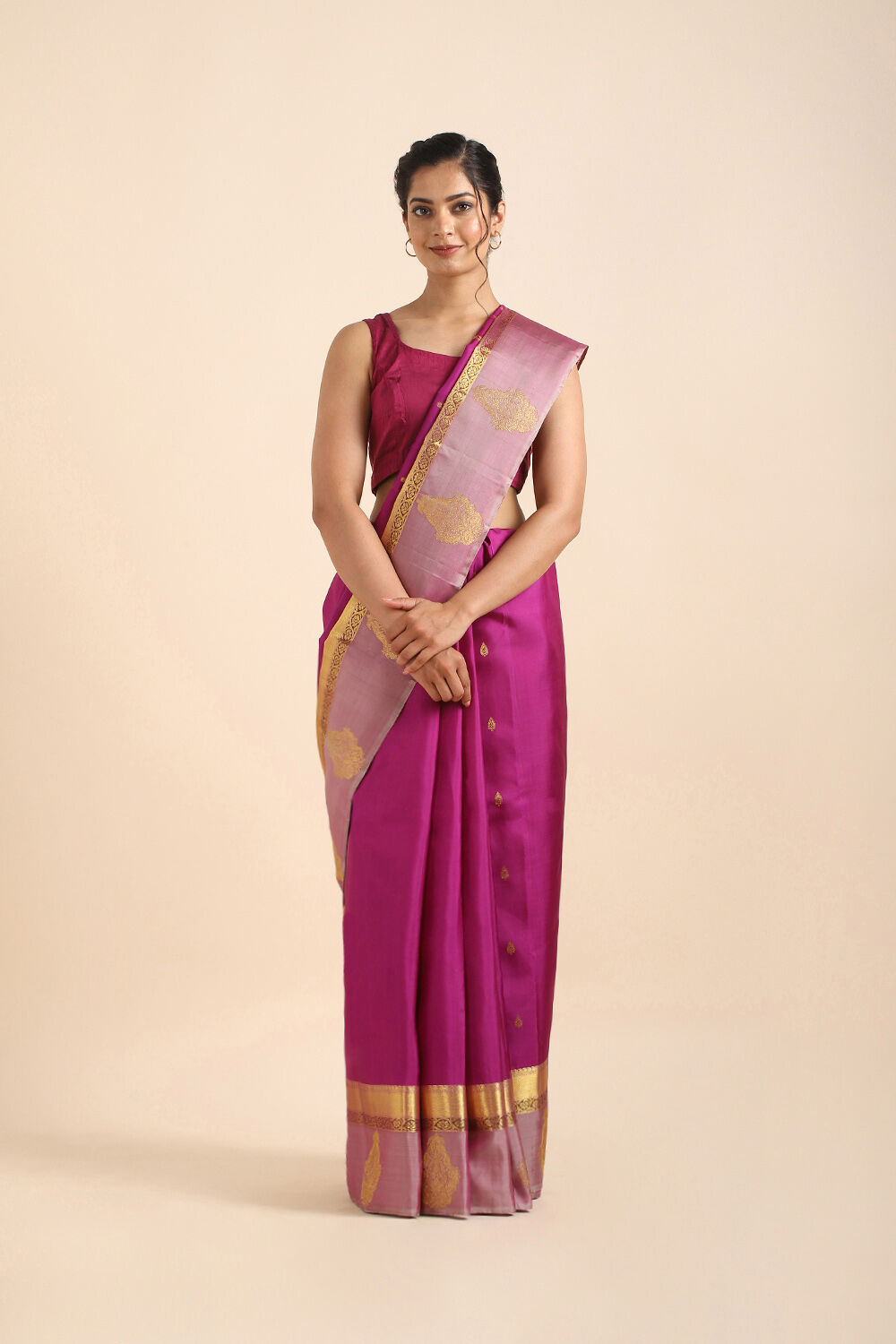 Dark Pink Pure Silk Kanjivaram Saree image number null