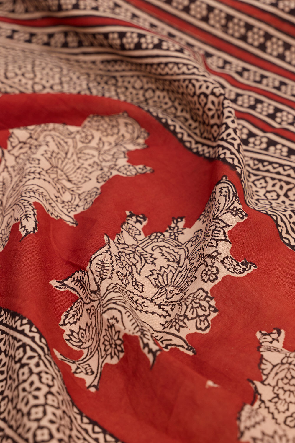 Dark Red Rajasthan Block Printed Pure Cotton Saree image number null