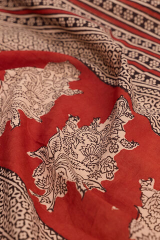 Dark Red Rajasthan Block Printed Pure Cotton Saree thumbnail image number null