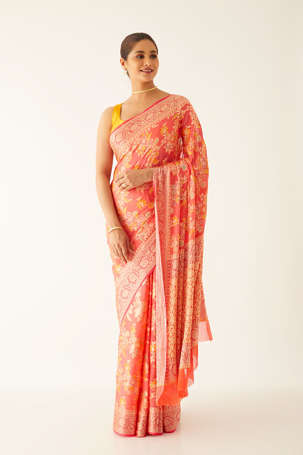 Pink Pure Georgette Banarasi Brocade Saree image number null