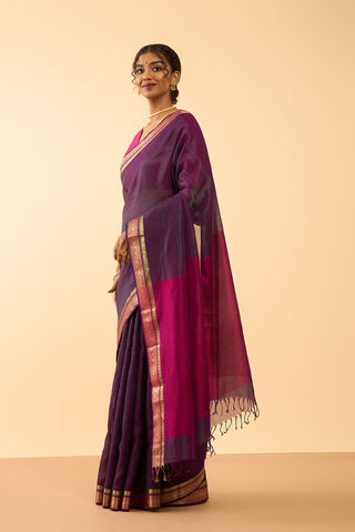 Purple Woven Pure Silk Tissue Maheshwar Saree thumbnail image number null